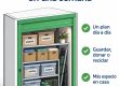 Ilustración: trastero con cajas para guardar y, fuera, cajas para donar y reciclar — plan para ordenar la casa en una semana